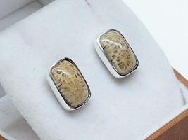 Kolczyki srebrne z koralem fossil